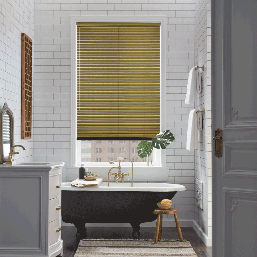 gold aluminum blinds bathroom solutions design Hunter Douglas Little Canada 55117