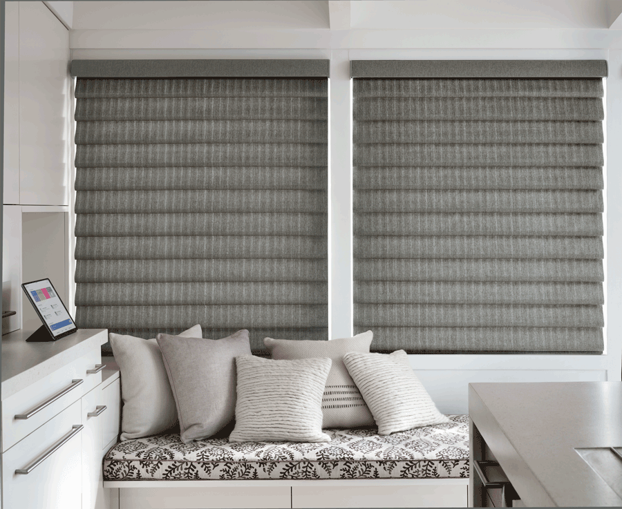 grey vignette modern roman shades best insulating window treatments Hunter Douglas St Paul 55113