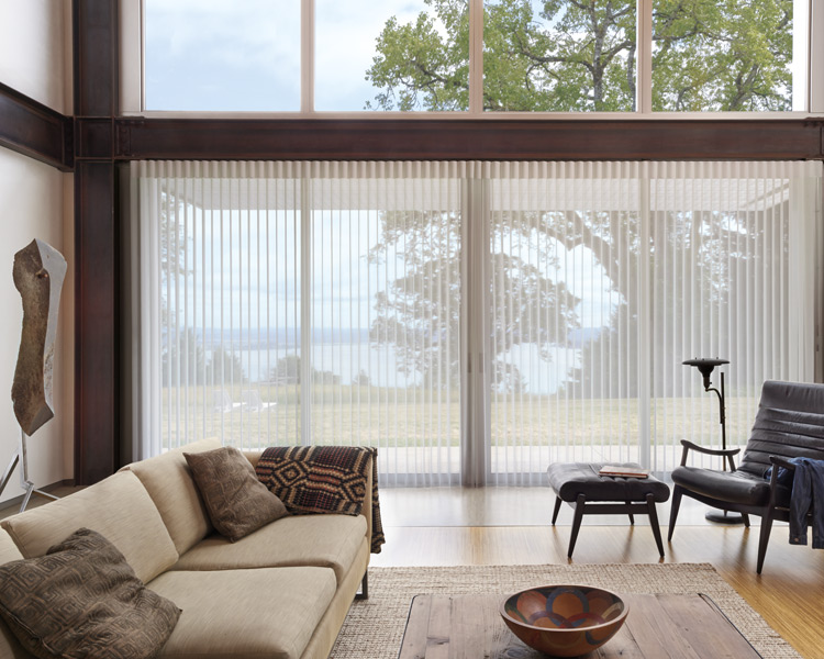 vertical window coverings for sliding glass doors and large windows in Minneapolis home