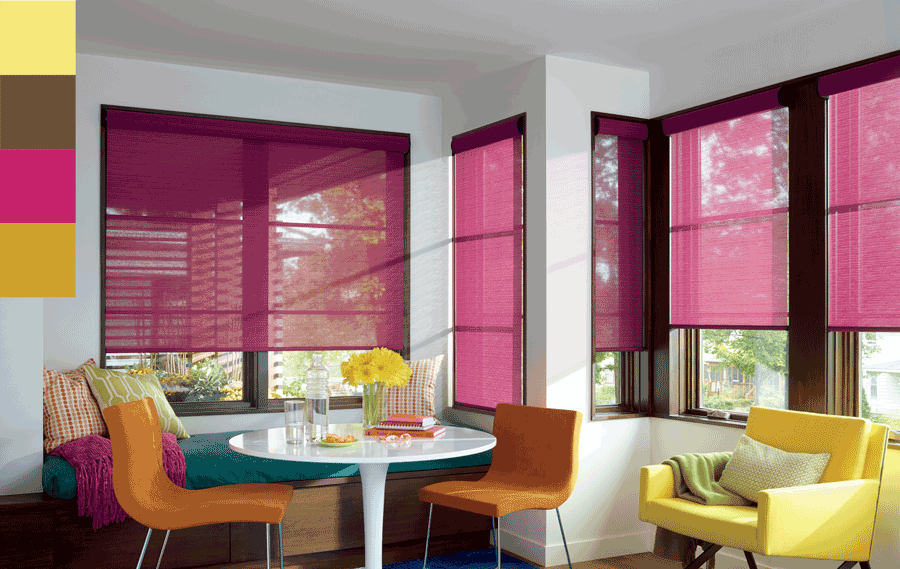 pink roller shades living room Hunter Douglas St Paul 55113