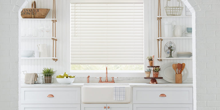 shades of white kitchen horizontal everwood blinds Hunter Douglas ST Paul 55331