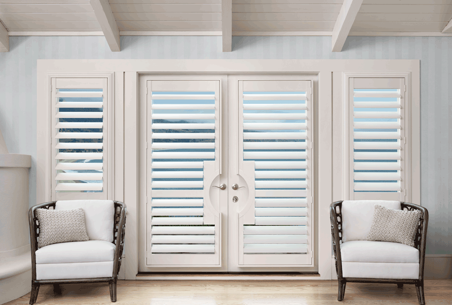 white french door shutters with handle cutouts in Maple Grove 55369