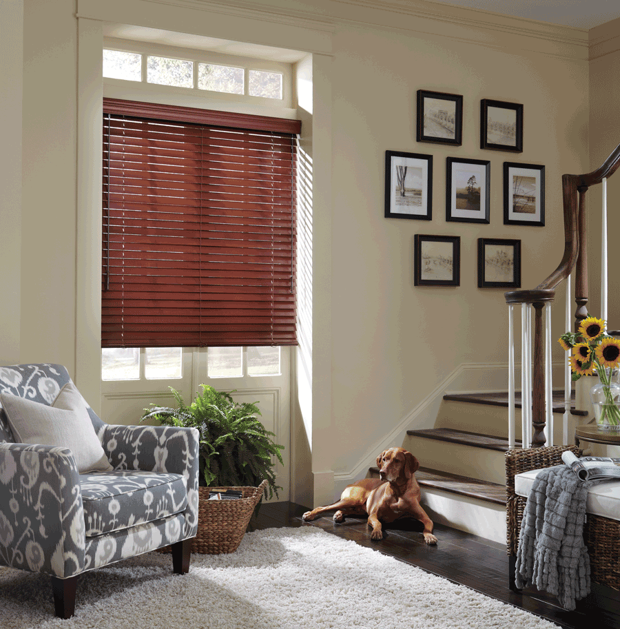 horizontal wood pet safe cordless blinds for dog owners Hunter Douglas St Paul 55113 