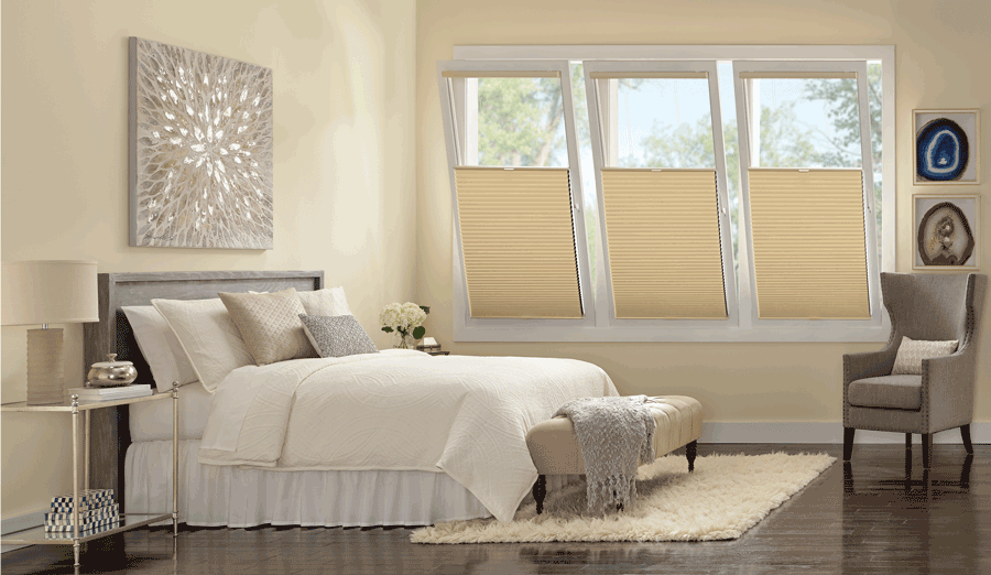 bedroom tilt and turn track glide system duette honeycomb shades Hunter Douglas St Paul 55113