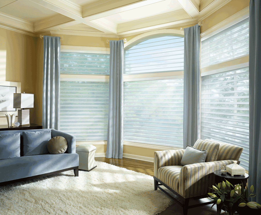 bedroom arched window treatment silhouette window shades Hunter Douglas St Paul 55113