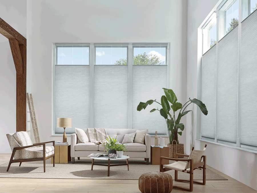 favorite feature living room duette honeycomb shades top down for window covering solutions in Burnsville MN