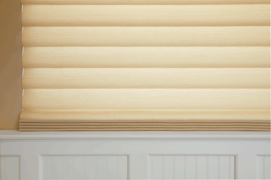 Close up of vignette modern roman shades in Minneapolis.