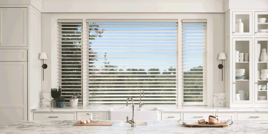 Minneapolis kitchen with farmhouse style window treatments.