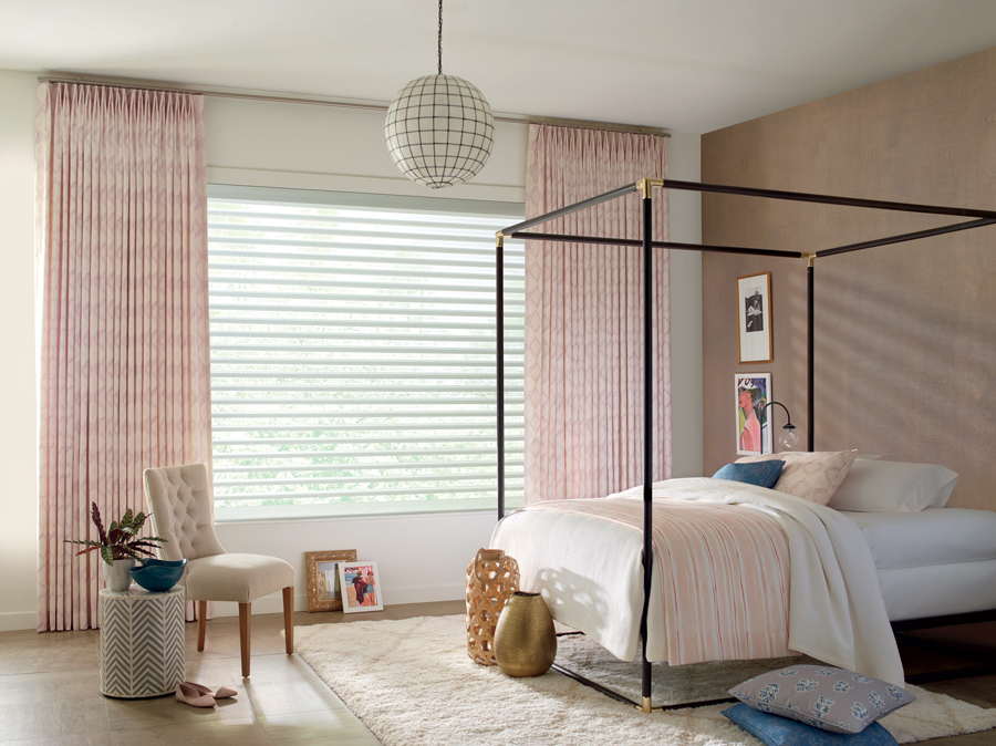 contemporary bedroom with design studio window treatments drapery and shades St Paul 55113