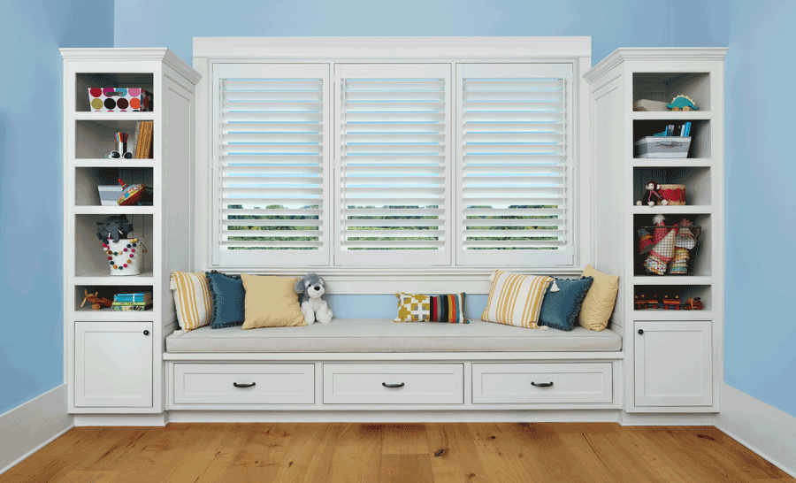 plantation shutters for child safe window treatments Burnsville MN