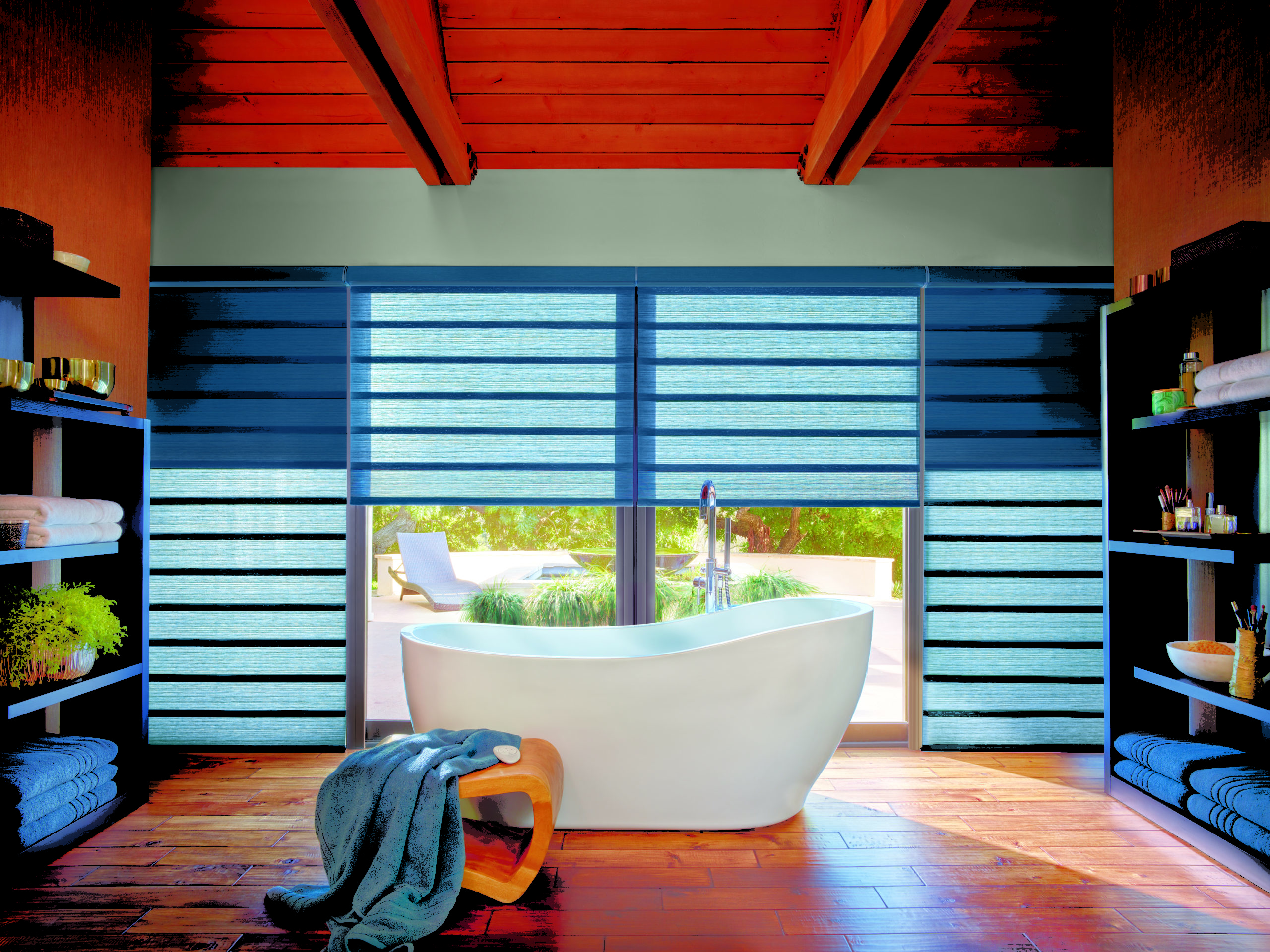 blue bathroom dual shades Hunter Douglas Minneapolis