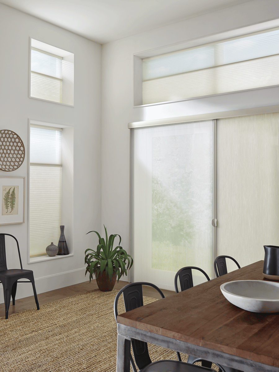 Dining room with some of the best window treatments for doors.