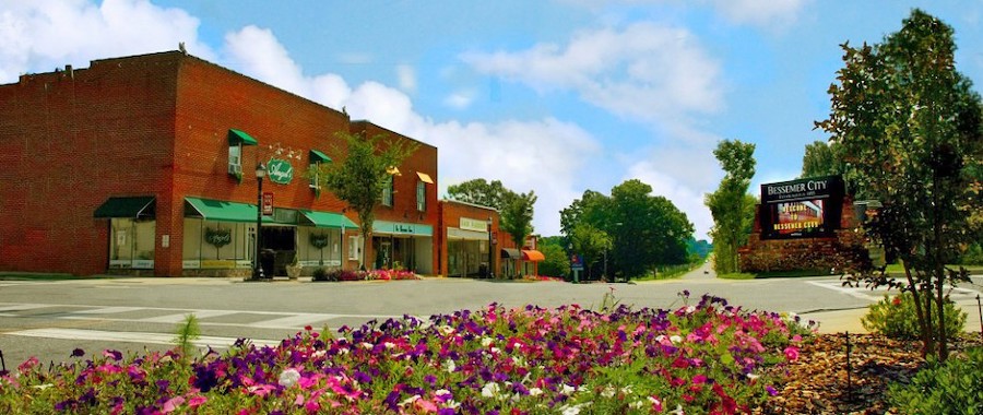 Storefronts for locally made businesses in Bessemer City, North Carolina.