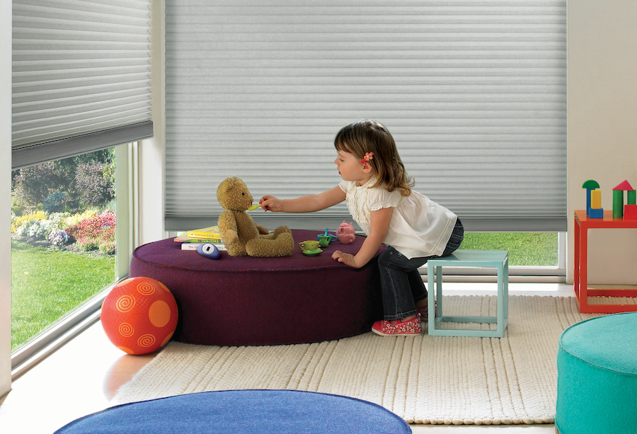 Playroom with Hunter Douglas Duette Cellular Shades.