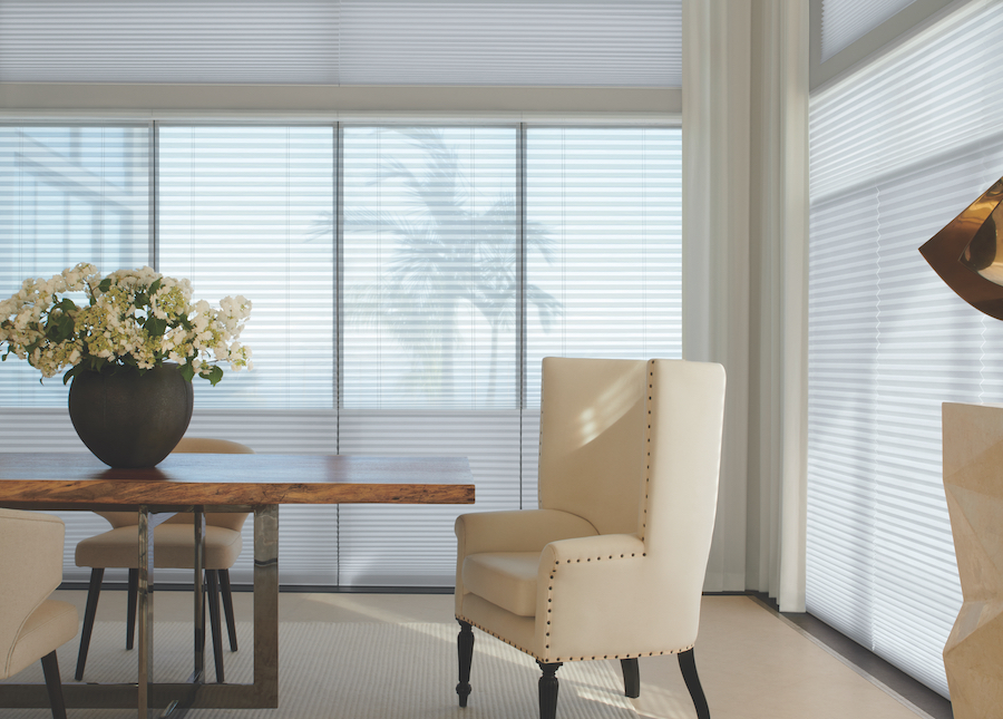 dining room with neutral decor duolite® cellular shades in Minneapolis MN home