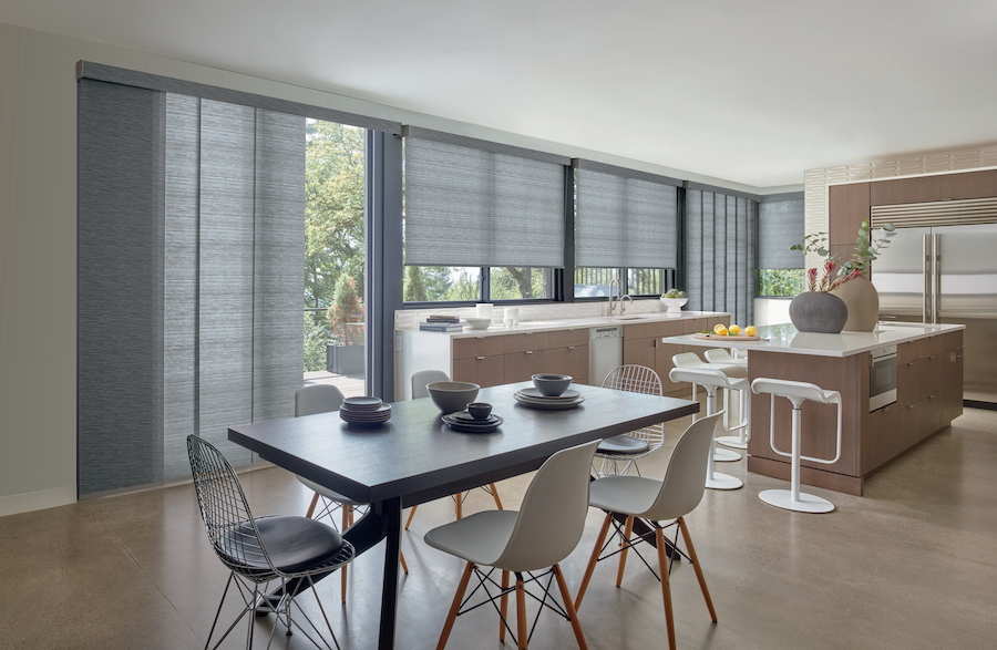 designer roller shades in a kitchen