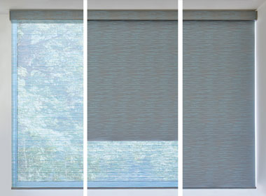 three views of dual shades in a window