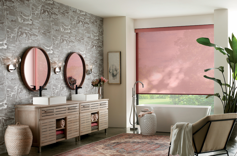 Designer Roller Shades in a bathroom