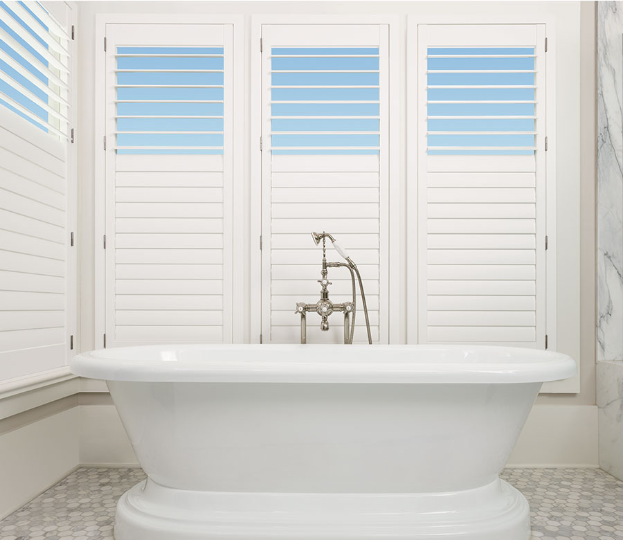 Bathroom view palm beach shutters in St. Paul MN home