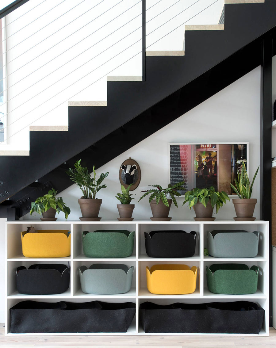 Storage cubby for organization underneath stairs