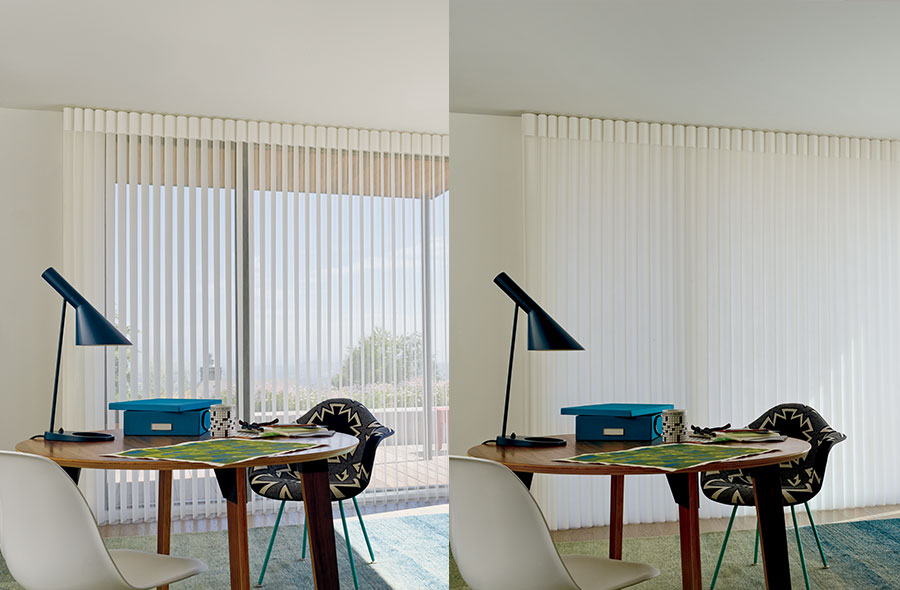 sheer vertical window treatments open and closed comparison in Little canada MN