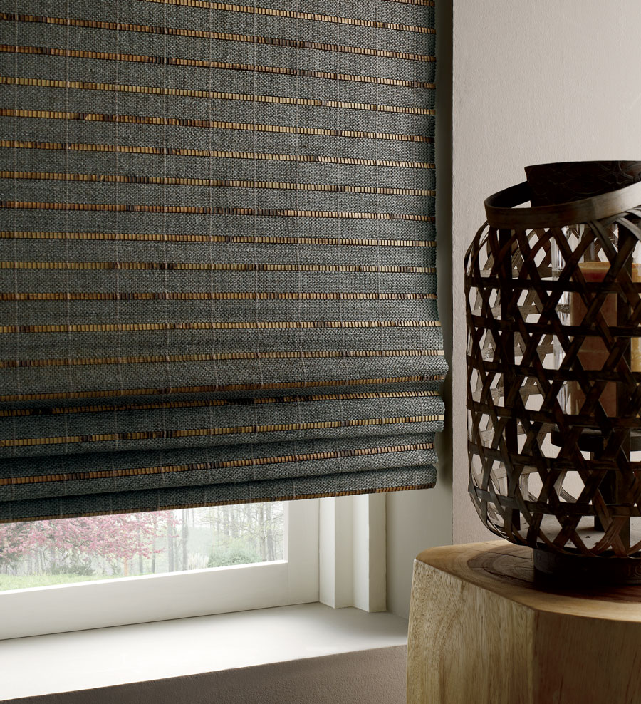 Dark woven woods window shades