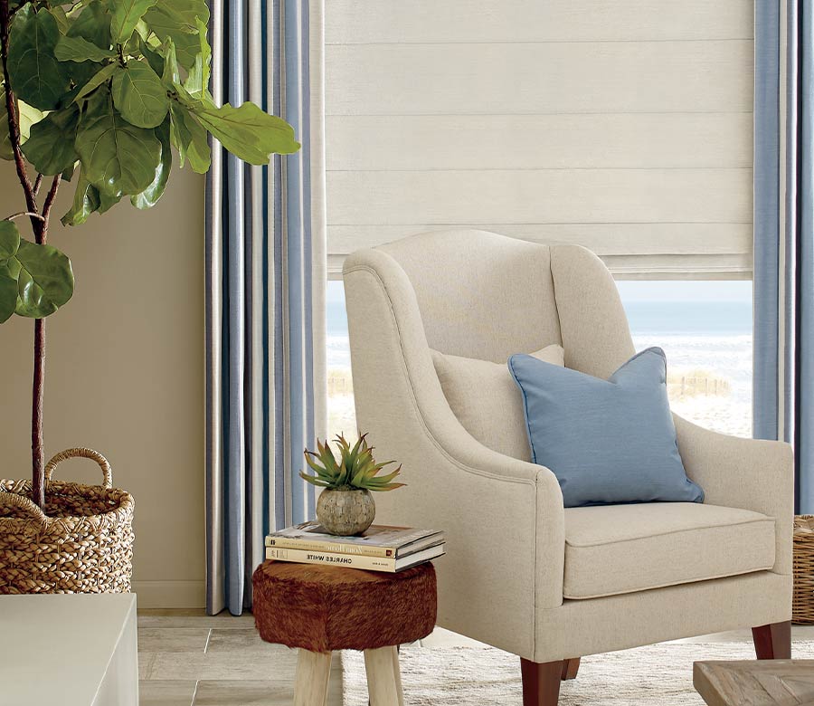 traditional living room blue and cream striped designer shades St. Paul, MN