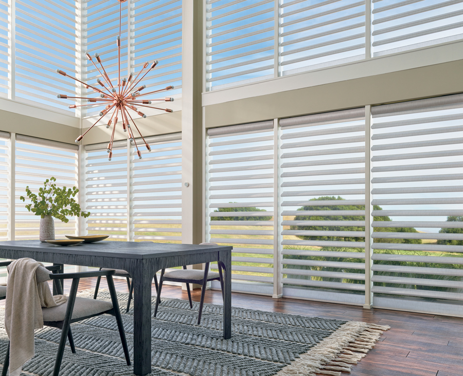 Dining room with floor to ceiling windows