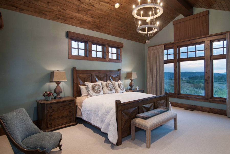 Master bedroom with wooden windows