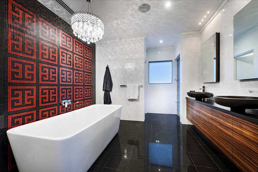 red black wall feature bathroom