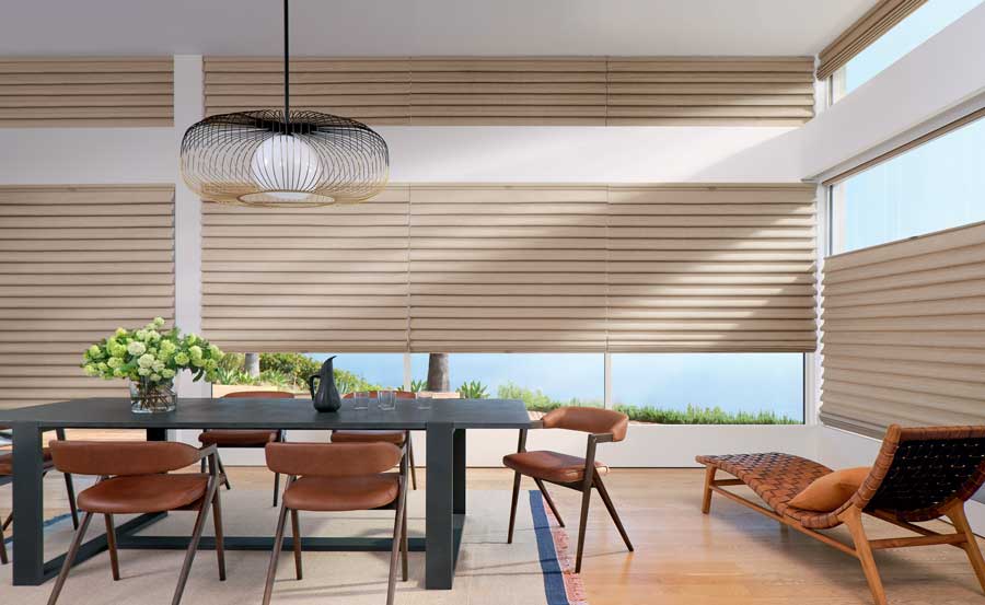 Dining room with floor to ceiling windows