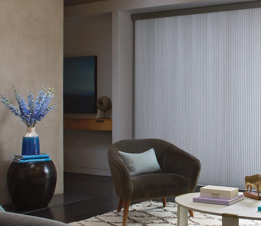 living room with vertical cellulare shades duette vertiglide little canada