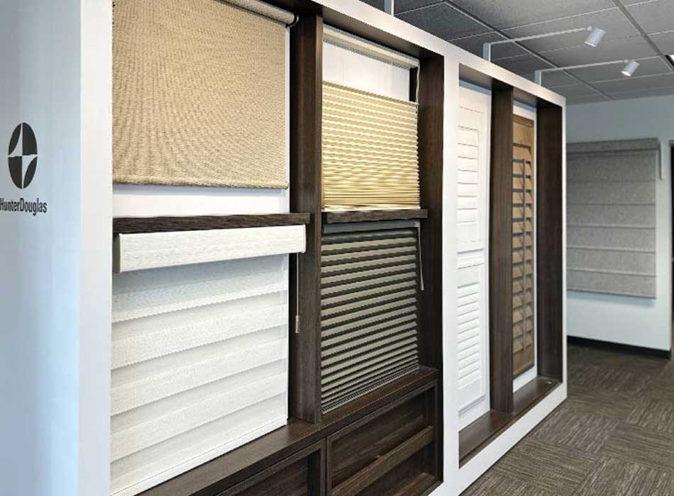 blind and shade options in the showroom of aero drapery and blind in little canada