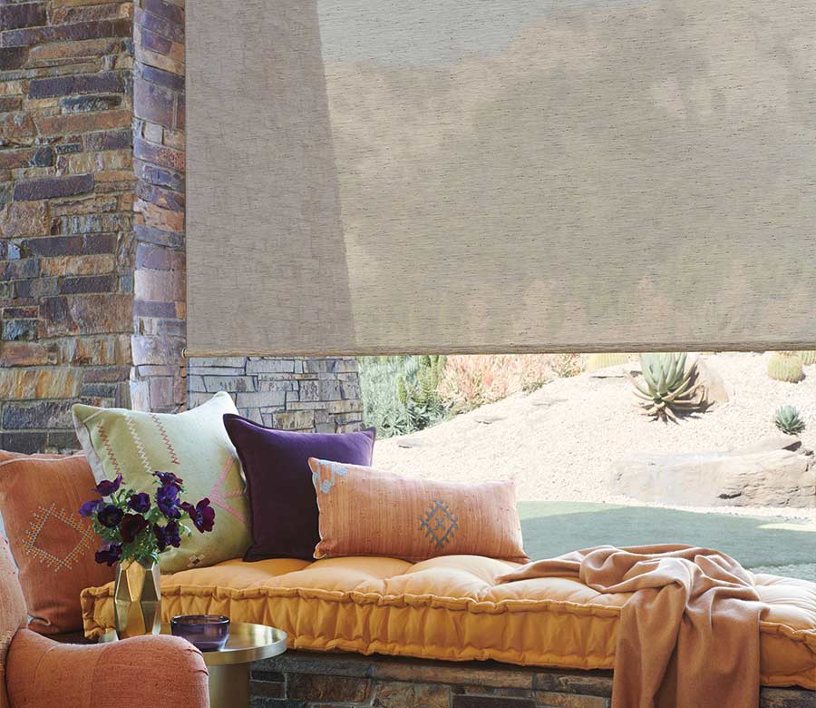 designer roller shade by reading bench