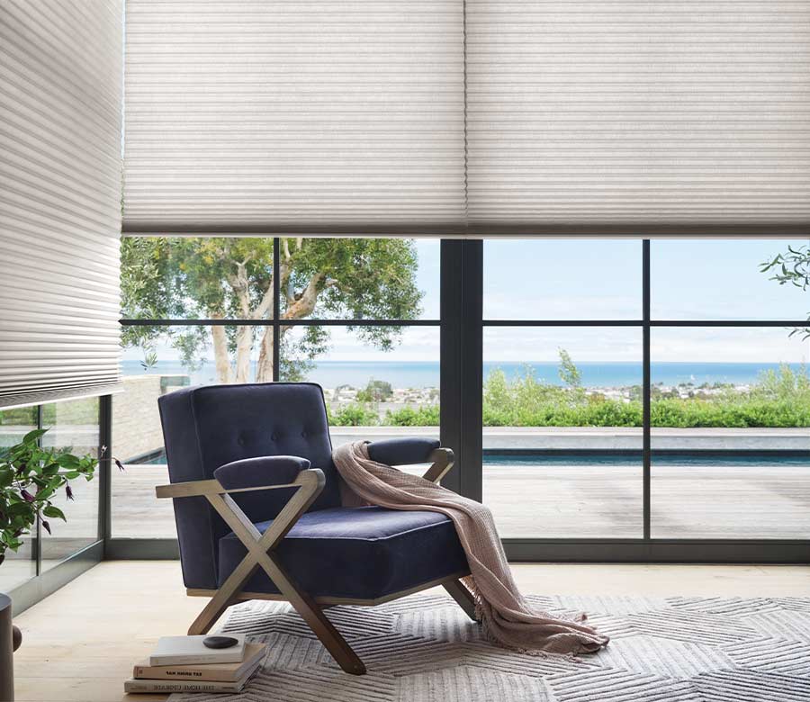 applause-honeycomb-large-window-cellular-shades-hunter-douglas-aero-drapery-and-blind living room with white applause honeycomb shades with black window trim