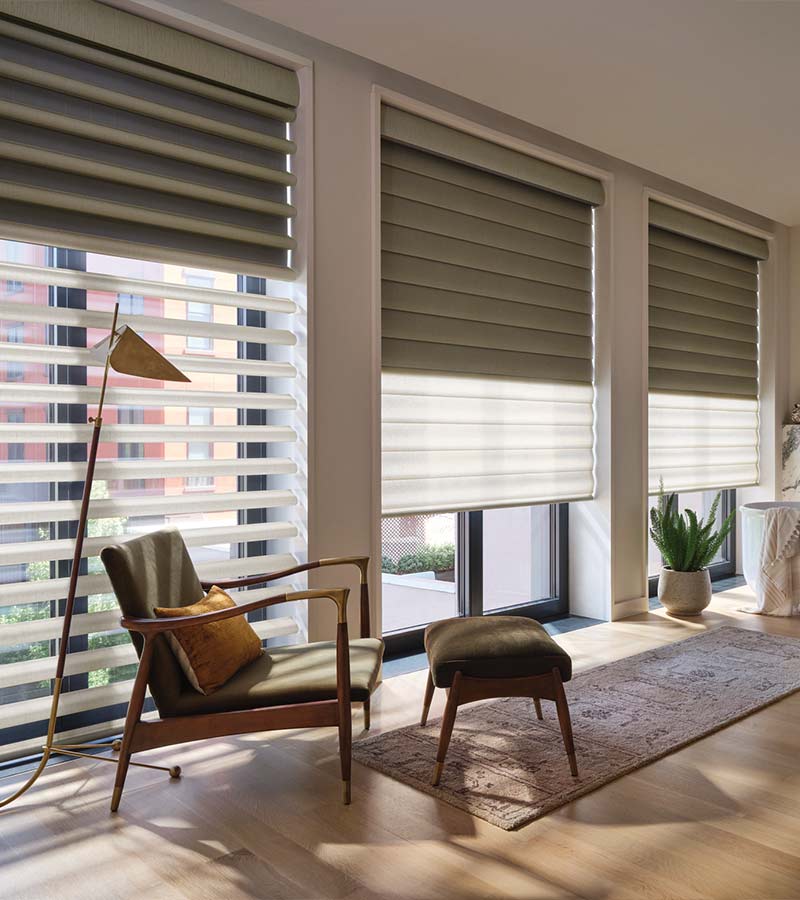 large-windows-pirouette-custom-window-shades-blinds-aero-drapery-and-blind Green custom window shades for large windows in living room