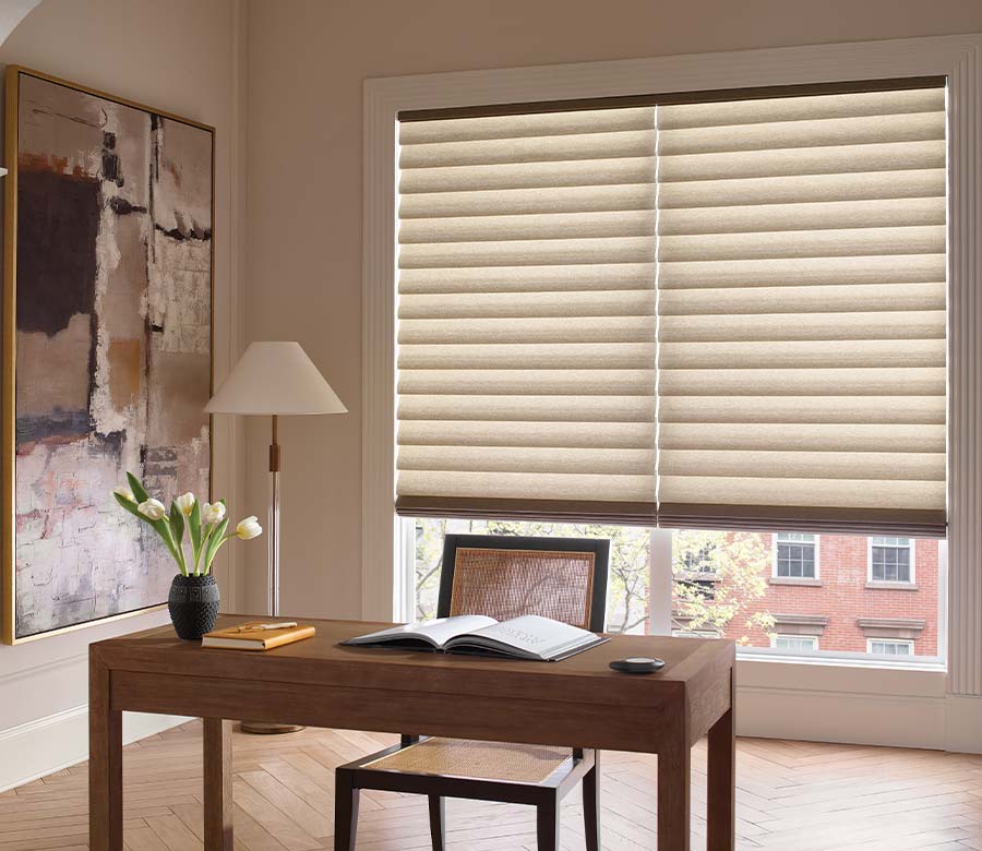 vignette-home-office-roman-shades-hunter-douglas-aero-drapery-and-blind Custom Roman shades installed in Minneapolis home office