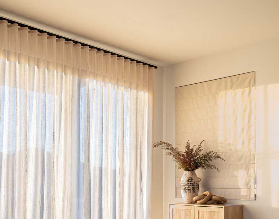 Ripple fold Drapery in a neutral light colored room