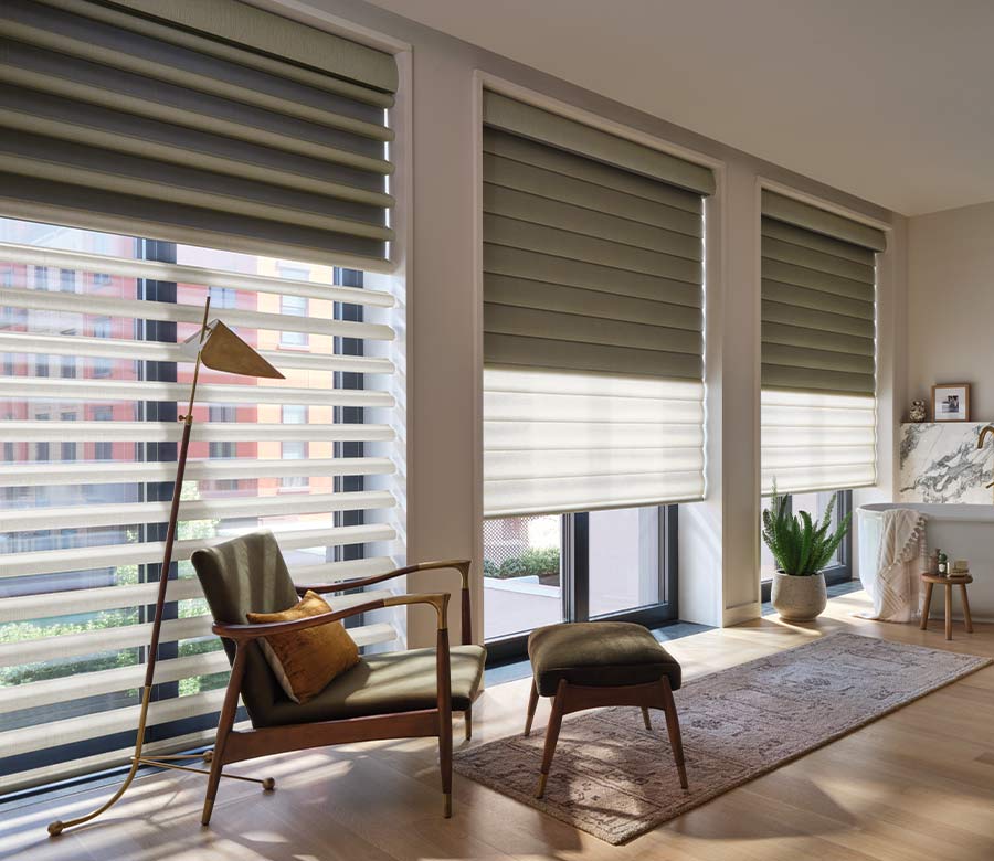 floor to ceiling pirouette window treatments aero drapery and blind