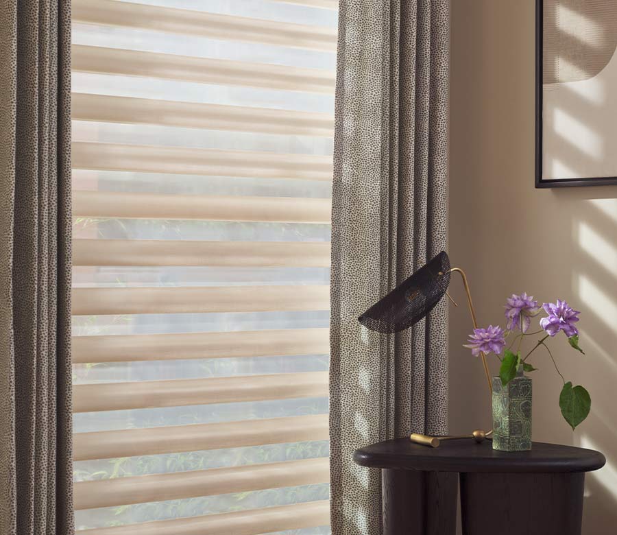 pirouette shades with drapery panels hunter douglas aero drapery and blind