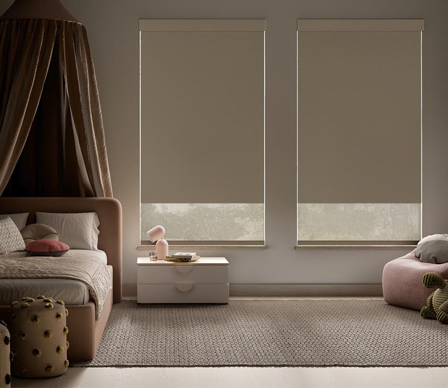children room with designer screen shades