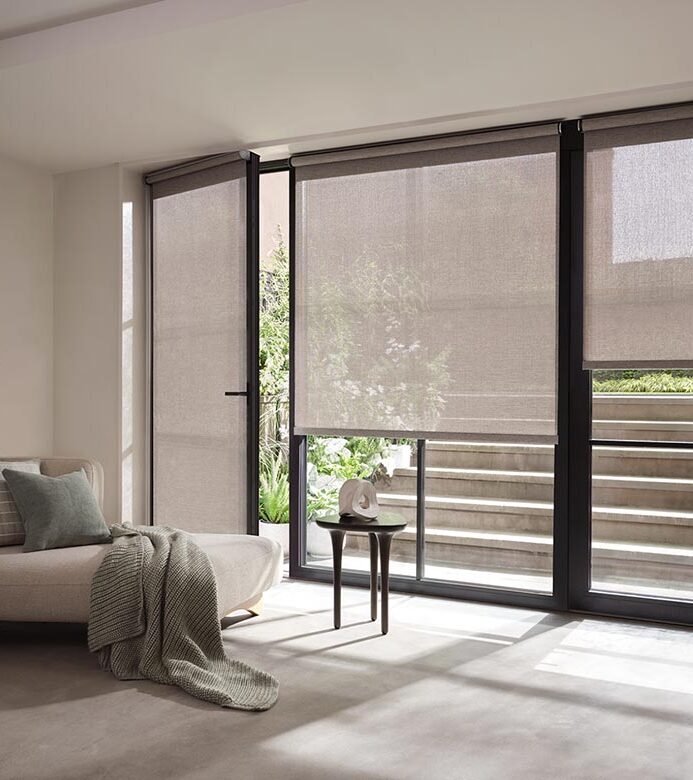Glass doors with grey designer screen shades